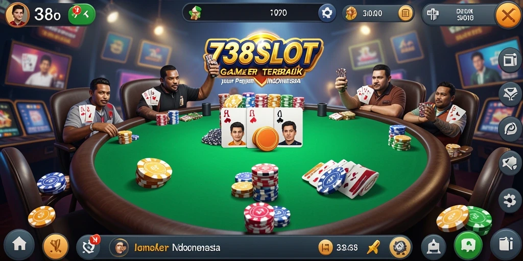 Tampilan utama gameplay poker yang mendebarkan di 738SLOT.