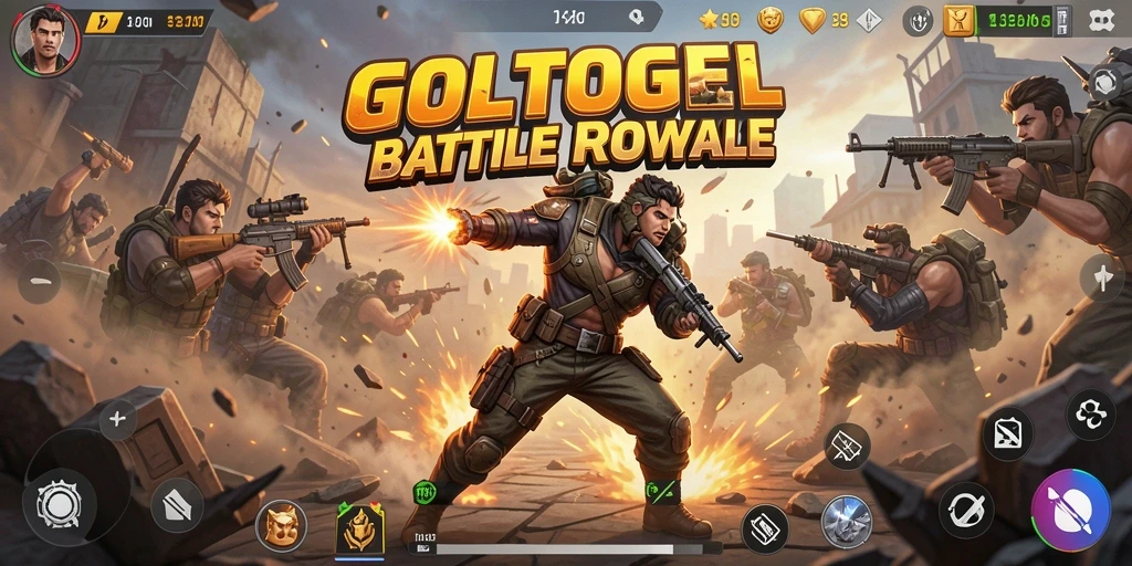 Screenshot GOLTOGEL menampilkan pertarungan intens dalam Battle Royale.