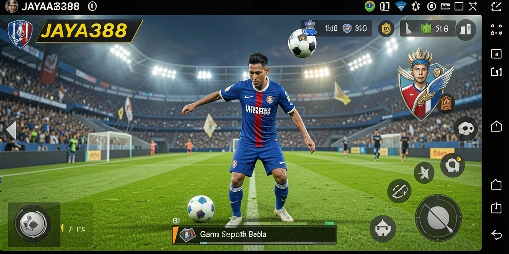 Screenshot JAYA388 menampilkan aksi seru di lapangan sepak bola.
