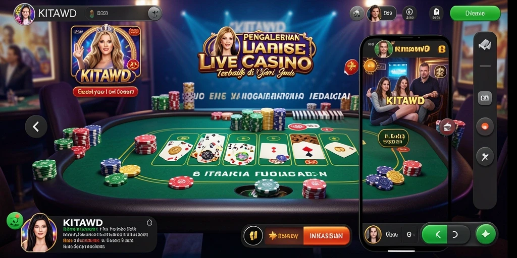 Screenshot gameplay KITAWD menampilkan antarmuka Live Casino yang menarik dan dealer profesional.