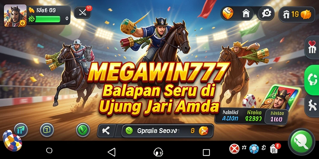 Gameplay seru MEGAWIN777 dengan mobil balap yang cepat.