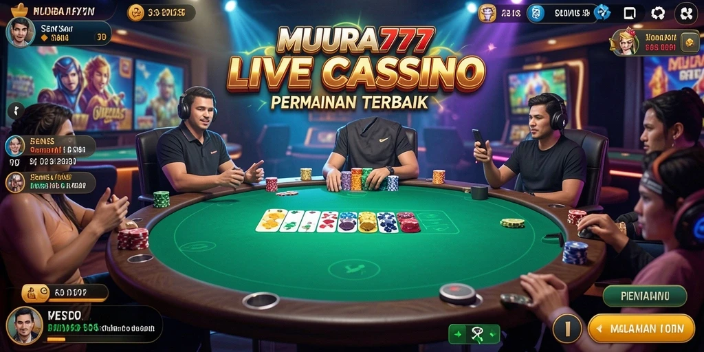 Screenshot utama MUARA777 menampilkan dealer dan permainan Live Casino yang menarik.