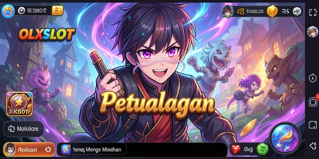 Screenshot OLXSLOT menampilkan karakter anime yang sedang bertarung di arena penuh warna.