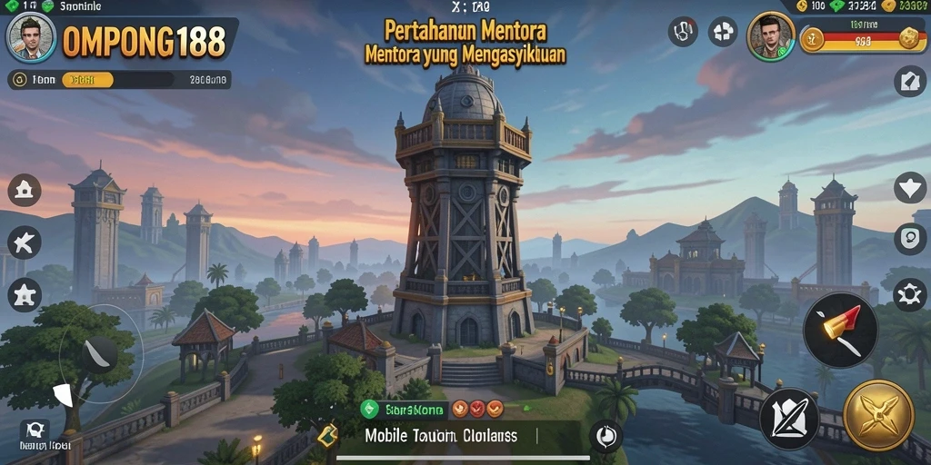 Tampilan grafis dan gameplay OMPONG188 dalam pertahanan menara.