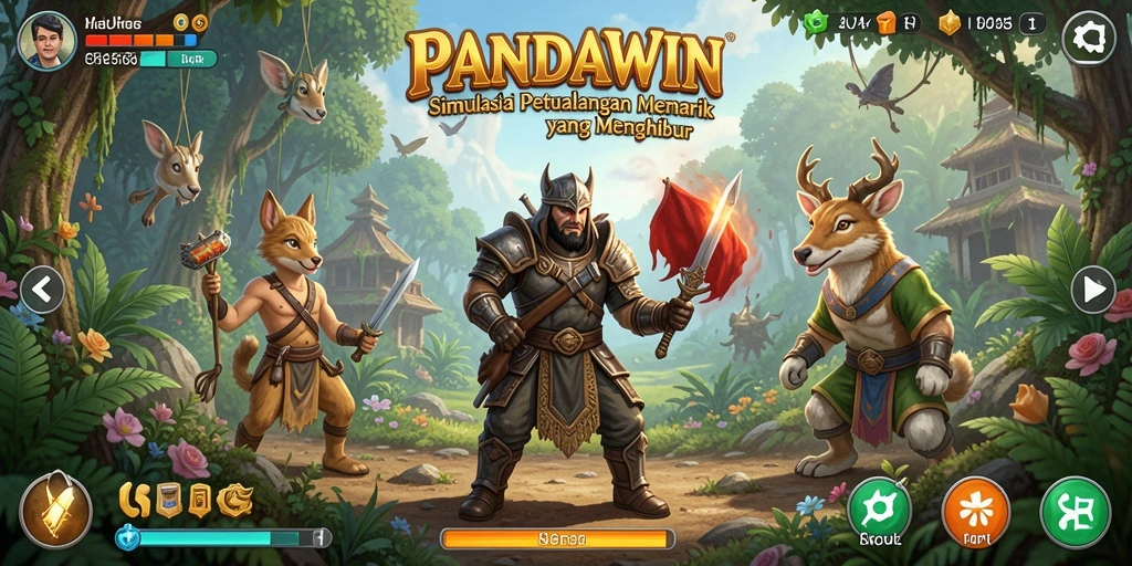 Screenshot gameplay dari PANDAWIN yang menunjukkan interaksi karakter.