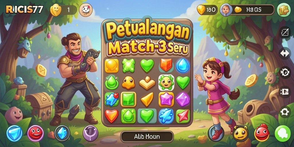 Tampilan gameplay RICIS77 yang seru dengan kombinasi elemen Match-3.