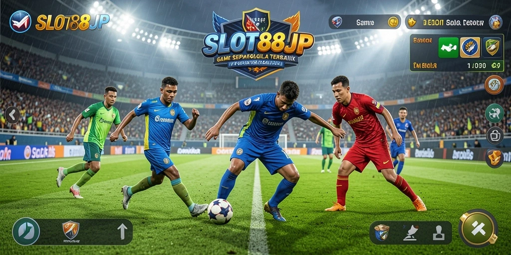 Tampilan gameplay menarik dari SLOT88JP dengan suasana sepak bola.