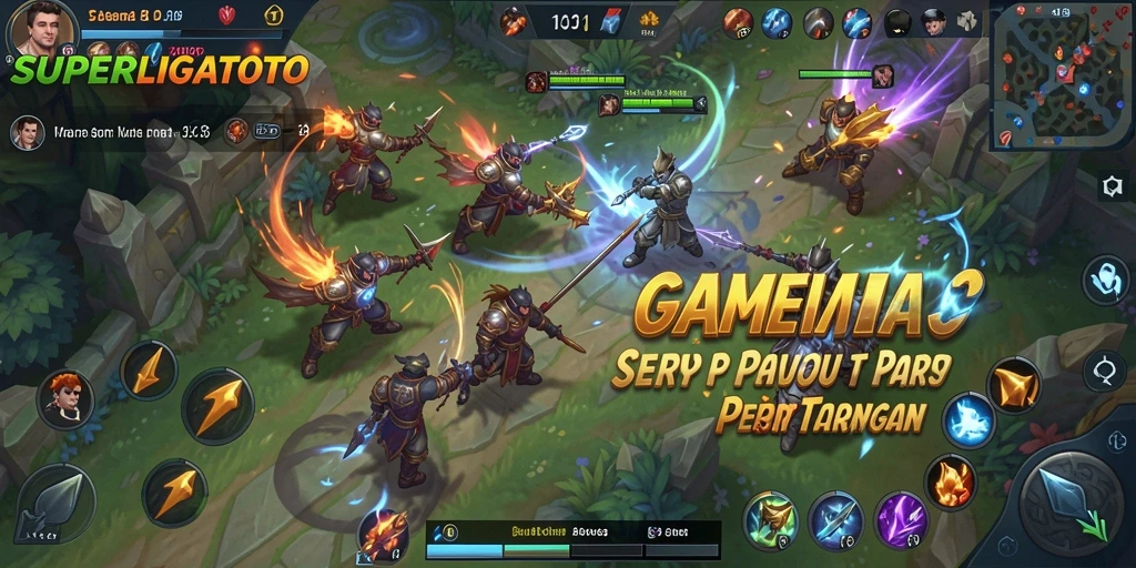 Tangkapan layar gameplay seru dalam SUPERLIGATOTO yang menunjukkan pertarungan intens.