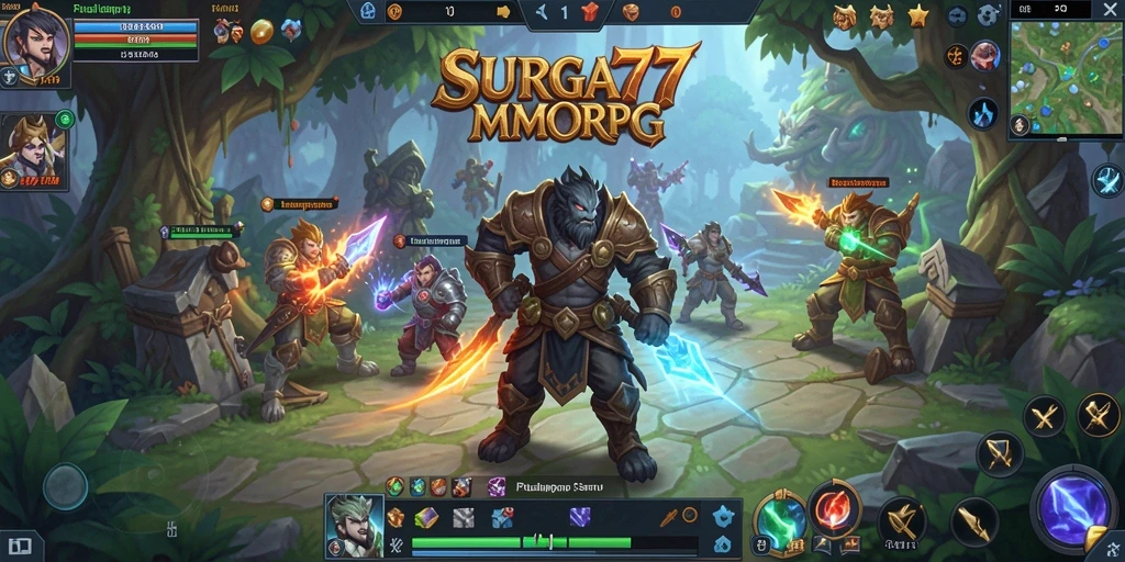 Menampilkan aksi seru dalam permainan MMORPG SURGA77.