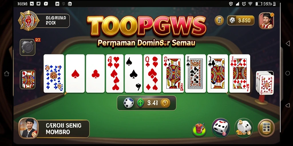 Screenshot gameplay utama TOOPGWS menampilkan para pemain yang asyik bermain domino.